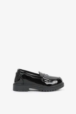 Ardene Patent Chunky Loafers For Kids in Black | Size | Faux Leather/Rubber