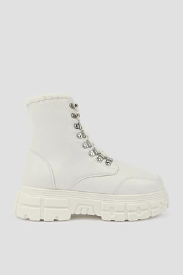 Ardene Lace-Up Winter Boots in White | Size | Faux Leather | Eco-Conscious | Microfiber