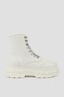 Ardene Lace-Up Winter Boots in White | Size | Faux Leather | Eco-Conscious | Microfiber