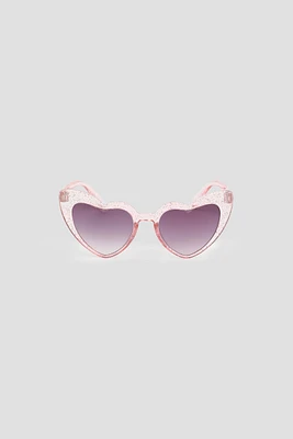 Ardene Glitter Heart Shaped Cat Eye Sunglasses in Light Pink