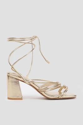 Ardene Lace Up Heeled Sandals in Gold | Size 8 | Faux Leather