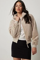 Ardene A.C.W. Faux Fur Jacket in Beige | Size | Polyester