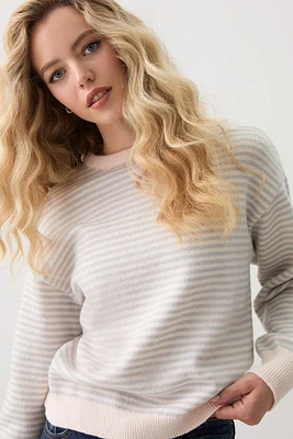 Ardene Striped Crew Neck Sweater in Light Pink | Size | Polyester/Nylon