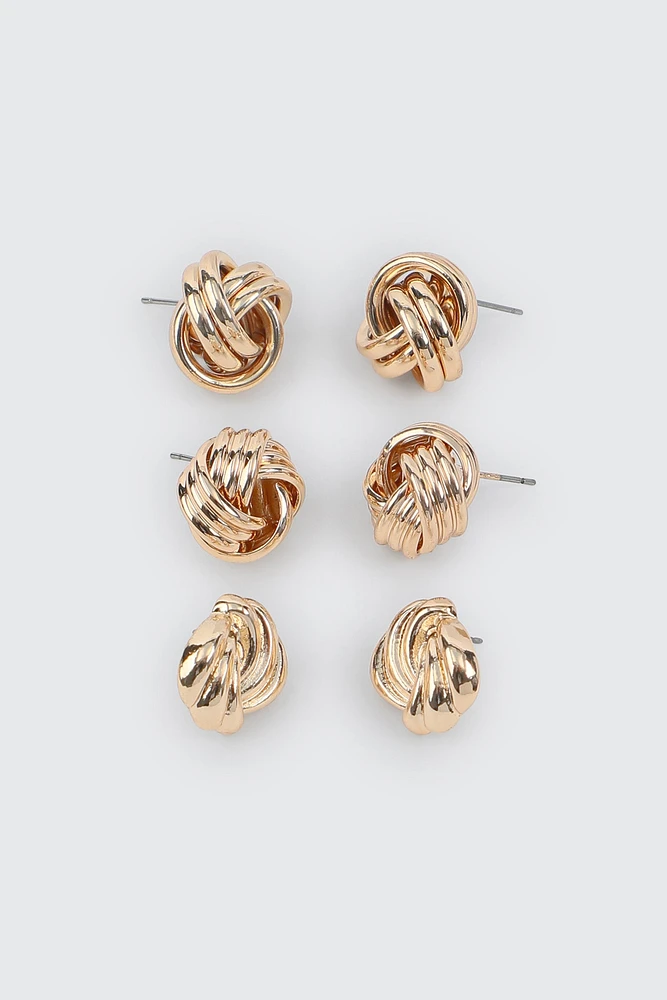 Ardene 3-Pack Mini Knotted Stud Earrings in Gold | Stainless Steel