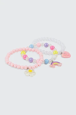 Ardene Kids 3-Pack Beaded Charm Bracelets in Light Pink