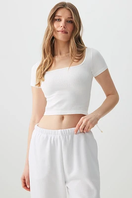 Ardene Crop Seamless Square Neck T-Shirt in Coconut Bliss | Size | Nylon/Spandex | Eco-Conscious