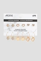 Ardene 6-Pack Heart Earrings in Gold | Stainless Steel