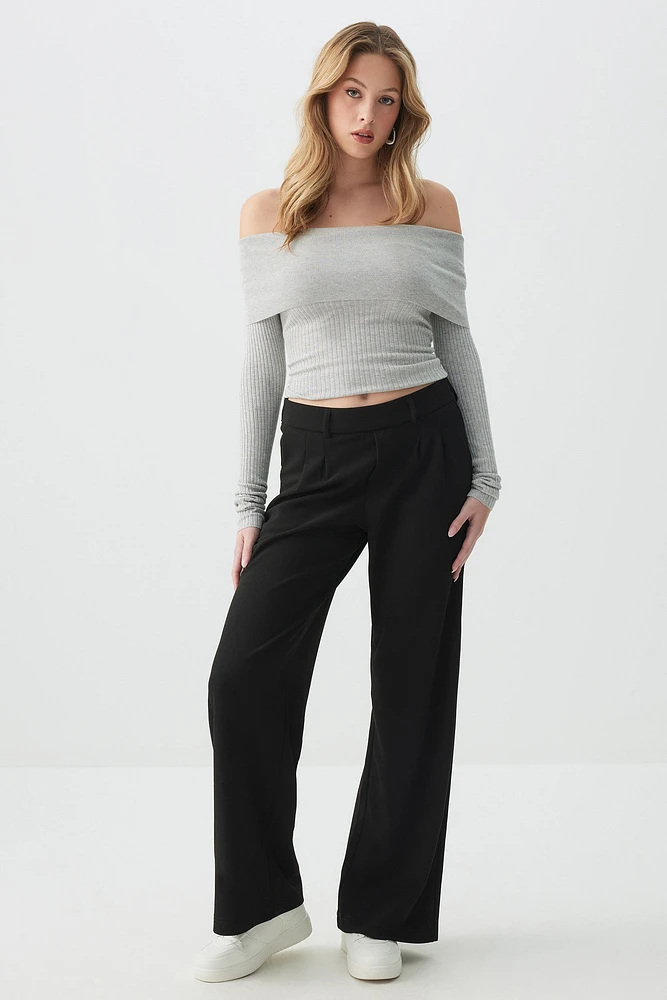 Ardene Mid Rise Wide Leg Trousers in Black | Size | Polyester/Spandex