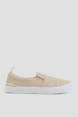 Ardene Quilted Slip-On Sneakers in Beige | Size | Faux Leather