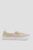 Ardene Quilted Slip-On Sneakers in Beige | Size 9 | Faux Leather