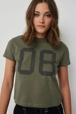 Ardene Crop Graphic T-Shirt in Khaki | Size | 100% Cotton