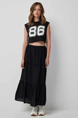 Ardene Maxi Tiered Skirt in Black | Size | Cotton/Viscose