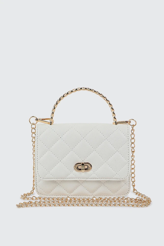 Ardene Quilted Crossbody Bag in White | Faux Leather/Polyester