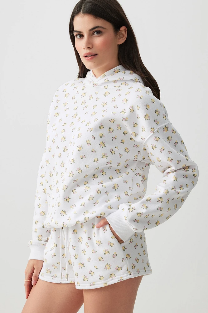 Ardene Floral Sweatshorts in White | Size | Polyester/Cotton | Fleece-Lined