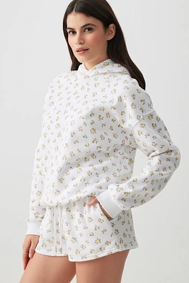 Ardene Floral Sweatshorts in White | Size | Polyester/Cotton | Fleece-Lined