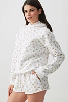 Ardene Floral Sweatshorts in White | Size | Polyester/Cotton | Fleece-Lined