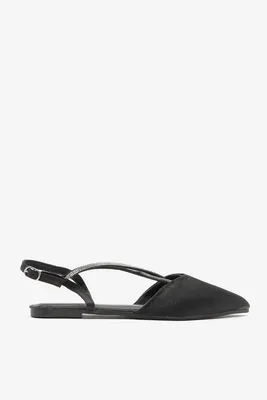 Ardene Satin Flats with Embellished Criss Cross Straps in | Size | Rubber