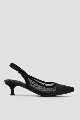 Ardene Kitten Heel Slingback Pumps in | Size | Faux Leather/Faux Suede