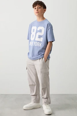 Ardene Kids Smooth Stretch Cargo Joggers in Light Grey | Size | Polyester/Elastane