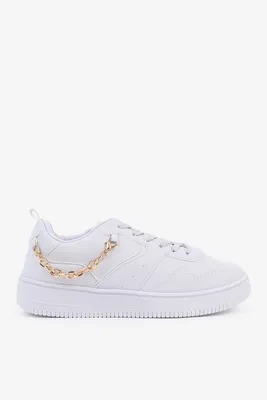Ardene Court Sneakers with Removable Chain in White | Size | Faux Leather
