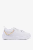 Ardene Court Sneakers with Removable Chain in White | Size 9 | Faux Leather