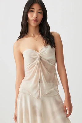 Ardene Knotted Open Front Tube Top in Beige | Size | Polyester/Spandex