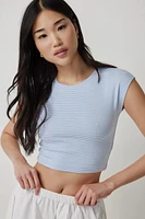 Ardene Ultra Crop Cap Sleeve T-Shirt in Light Blue | Size | Cotton/Elastane