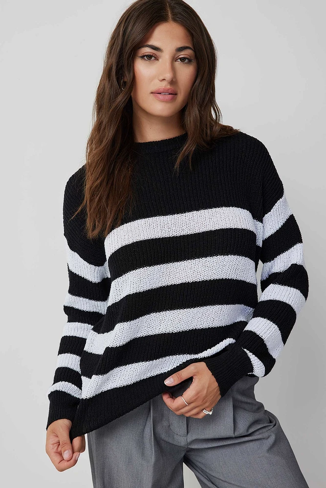 Ardene Striped Crew Neck Sweater in | Size | Polyester/Cotton