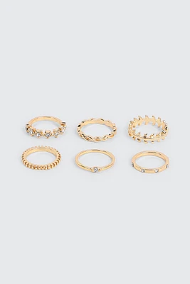 Ardene 6-Pack Assorted Stone Rings in Gold | Size