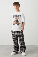 Ardene Kids Plaid Flannel Straight Leg Pants in Black | Size | 100% Cotton