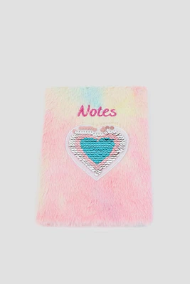 Ardene Kids Fuzzy Heart Notebook in Light Pink