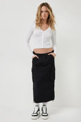Ardene Long Cargo Skirt in Black | Size | Spandex/Cotton