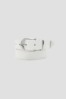 Ardene Croc Embossed Belt in White | Size Small | Faux Leather