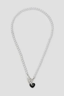Ardene Pearl Necklace with Heart Pendant in Silver