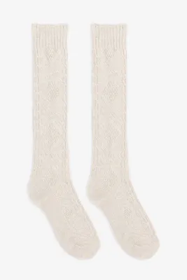 Ardene Knee High Cable Socks in Beige | Polyester/Spandex