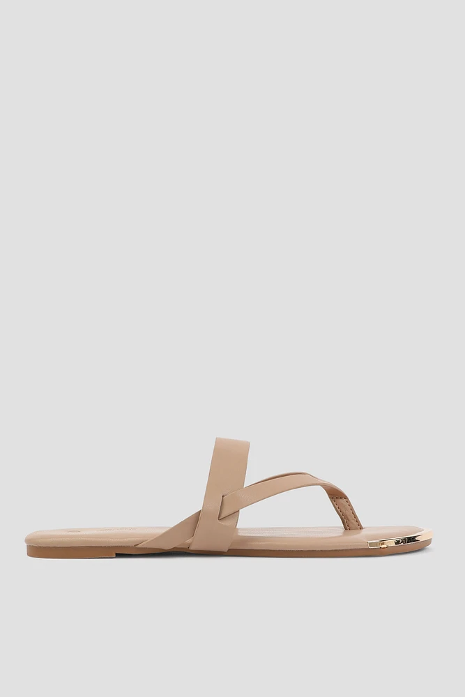 Ardene Accent Toe Strappy Sandals in Beige | Size 6 | Faux Leather