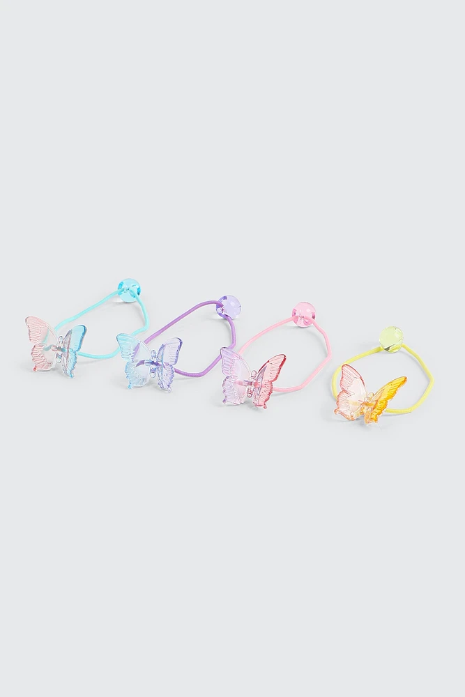 Ardene Kids 4-Pack Butterfly Hair Ties in Medium Purple