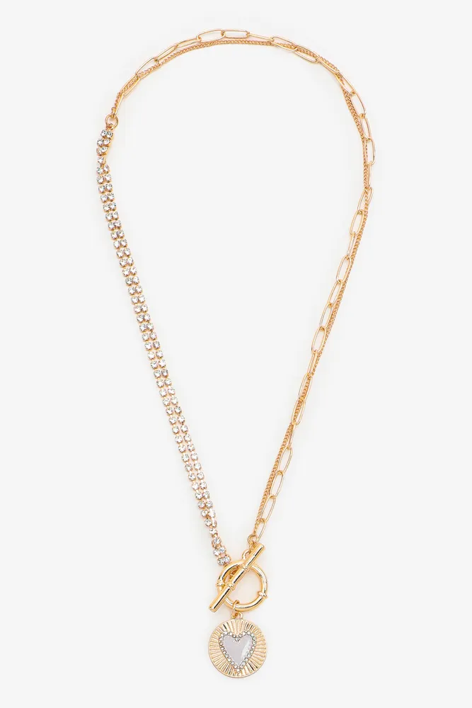 Ardene Multi Chain Necklace with Heart Pendant in Gold