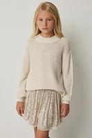 Ardene Kids Shiny Fuzzy Sweater in Beige | Size | Polyester