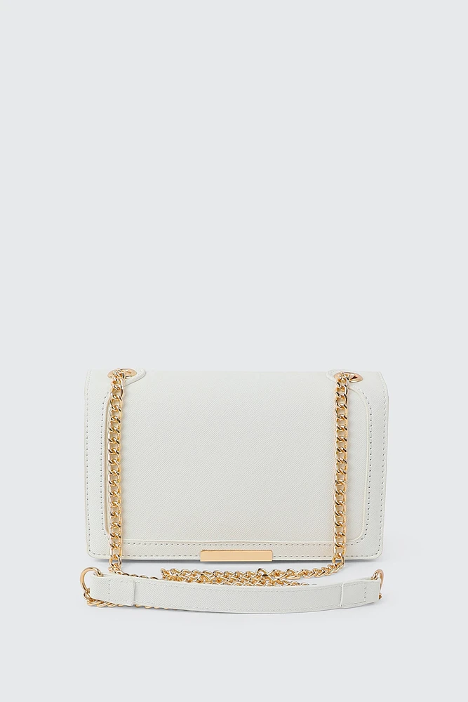 Ardene Chain Strap Crossbody Bag in White | 100% Recycled Polyester/Faux Leather | Eco-Conscious