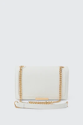 Ardene Chain Strap Crossbody Bag in White | 100% Recycled Polyester/Faux Leather | Eco-Conscious
