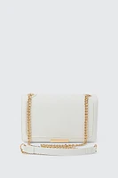 Ardene Chain Strap Crossbody Bag in White | 100% Recycled Polyester/Faux Leather | Eco-Conscious