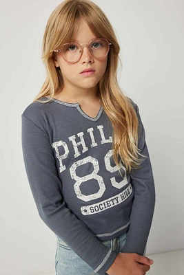 Ardene Kids Philly Waffle Long Sleeve T-Shirt in | Size | Polyester/Rayon/Elastane