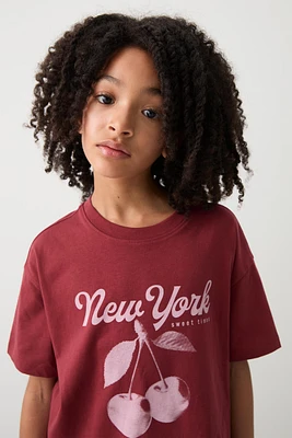 Ardene Kids Oversized Graphic T-Shirt in Burgundy | Size | 100% Cotton