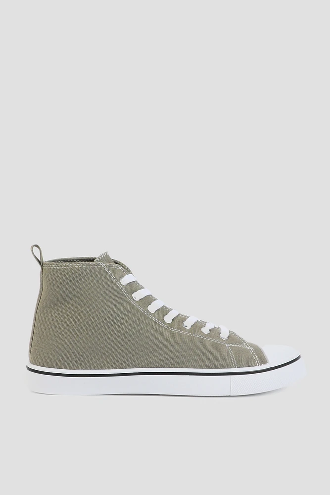 Ardene Canvas High Top Sneakers in Khaki | Size | Eco-Conscious