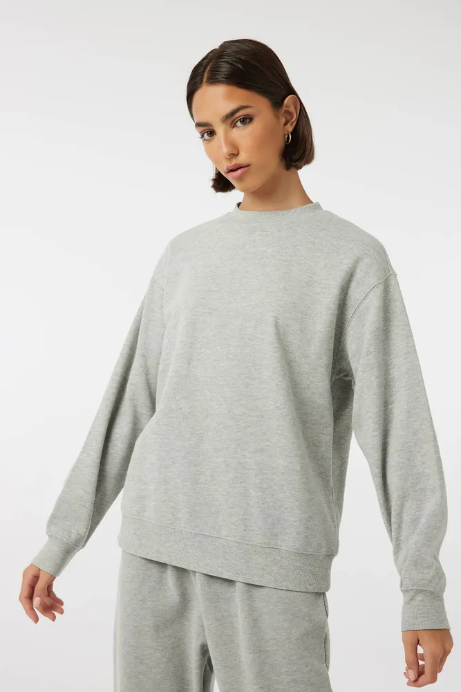 Ardene Solid Crew Neck Sweatshirt in Light Grey, Size