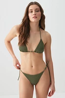 Ardene Side Tie Thong Bikini Bottom in Dark Green | Size | Polyester/Nylon/Spandex | Microfiber