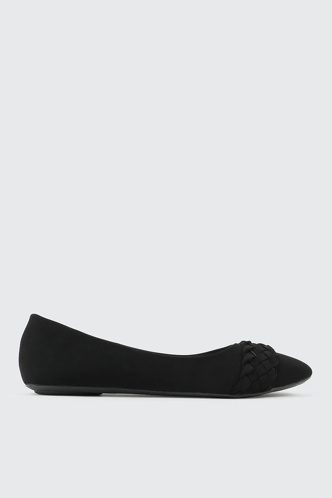 Ardene Braided Strap Ballet Flats in Black | Size | Faux Suede | Eco-Conscious