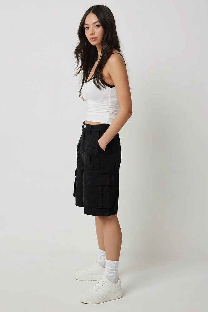 Ardene High Rise Cargo Skater Bermuda Shorts in | Size | 100% Cotton