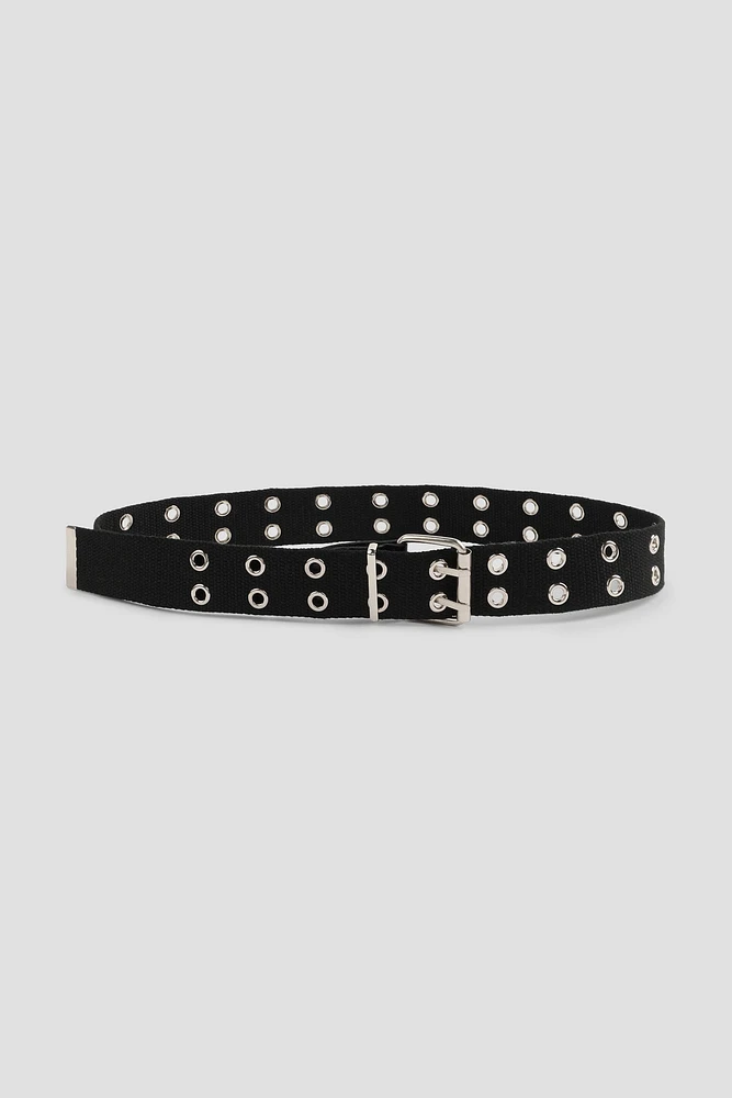 Ardene Eyelet Belt in Black | Size | Polyester/Nylon/Cotton